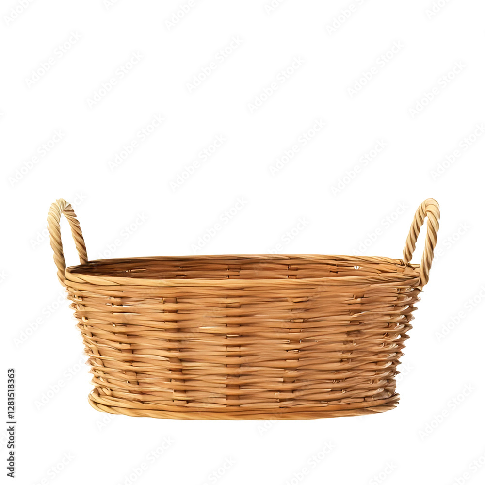 Empty wicker basket with handle isolated on a transparent PNG background. Ideal for product presentations, e-commerce, home organization, or rustic-themed designs. Perfect for concepts like storage, s Empty wicker basket with handle isolated on a transparent PNG background. Ideal for product presentations, e-commerce, home organization, or rustic-themed designs. Perfect for concepts like storage, s