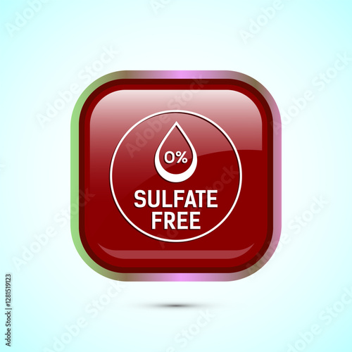 Sulfate free icon design illustration. No sulphate badge label for product warranty, Red color square button design