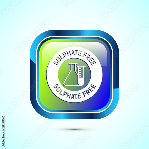 Sulfate free icon design illustration. No sulphate badge label for product warranty, Glossy square button design