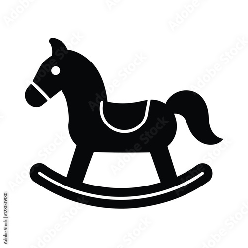 A black and white vector icon of a wooden rocking horse .