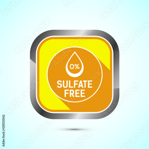 Sulfate free icon design illustration. No sulphate badge label for product warranty, Yellow shadow button design