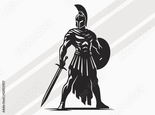 Gladiator Silhouette Black Color Ancient Roman Warrior Vector Art and Clipart