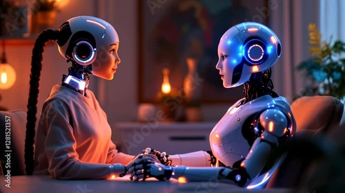 Futuristic Therapy Session, A Robot Therapist Engages with a Patient Robot
