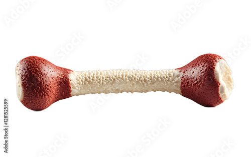 A squeaky dog toy shaped like a bone, isolated on a empty plain background
