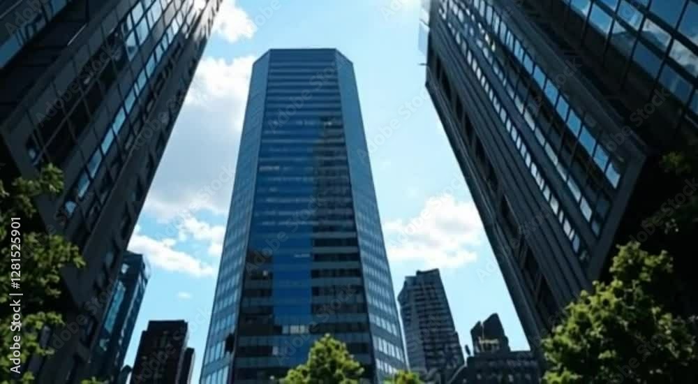 Business budlings Time lapse Low angle of tall corporate buildings skyscraper architecture concept for modern city design. Business budlings Time lapse Low angle of tall corporate buildings skyscraper architecture concept for modern city design.