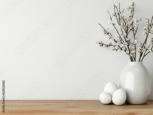Minimalist reception desk with soft Easter accents and fresh springinspired decor