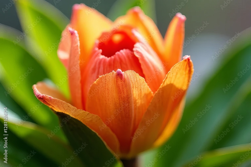 Obraz premium Close-up of a Vibrant Orange-Peach Tulip Bud