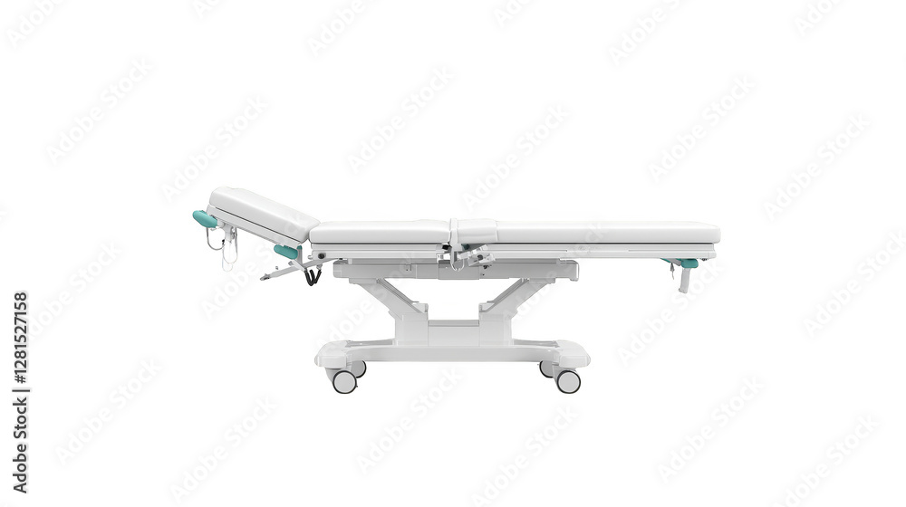 White modern patient bed isolated on a plain white background White modern patient bed isolated on a plain white background