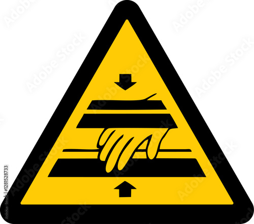 warning sign, a hand being crushed between two surfaces, crushing hazard, cutting risk 