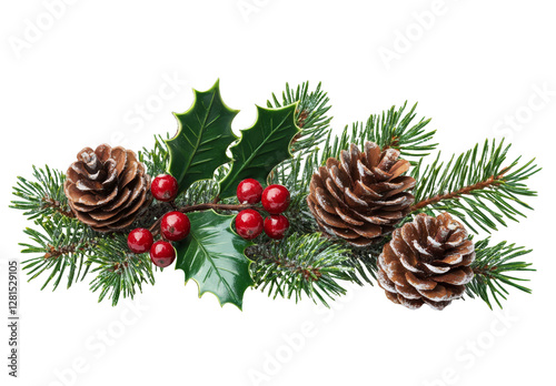 [Transparent Background PNG]Christmas Decorations Arrangement with Fir Branches Holly and Pine Cones