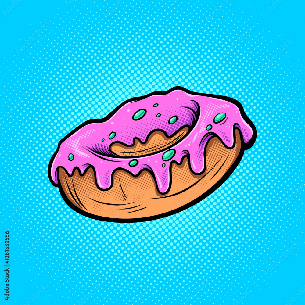Vector illustration of a glazed donut with halftone shadows Vector illustration of a glazed donut with halftone shadows