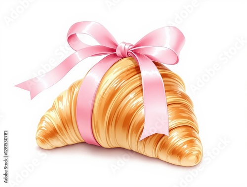 Watercolor croissant with bow
