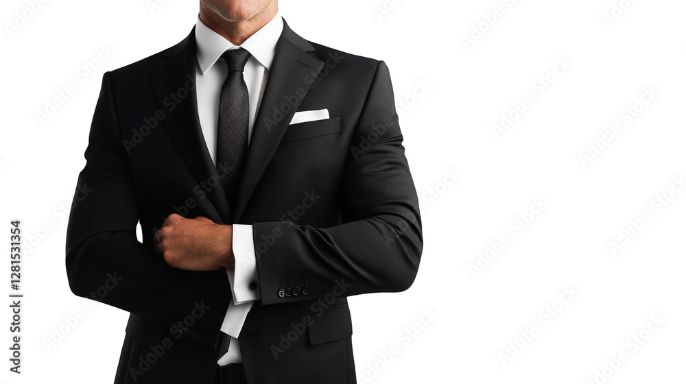Successful CEO, elegant black suit, confident and inspiring gaze, isolated PNG Successful CEO, elegant black suit, confident and inspiring gaze, isolated PNG