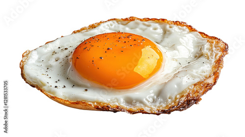 One fried egg isolated on white background transparent PNG clipart.