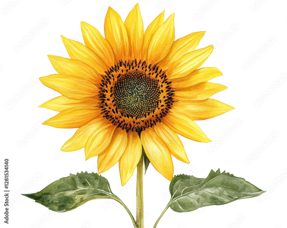 Fototapeta premium Sunflower watercolor PNG clipart isolated on white background.