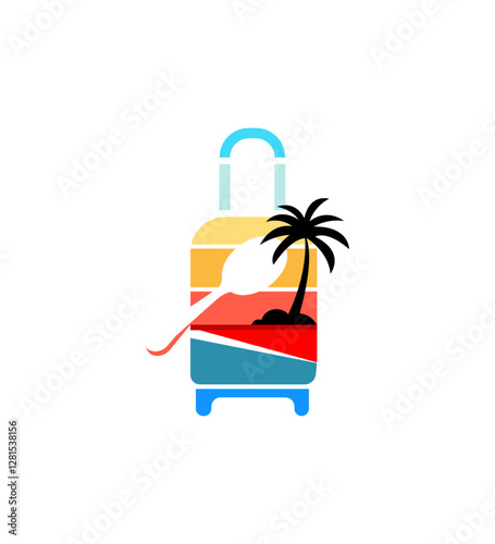 Tropical Vacation Travel Suitcase Design Logo Palm Spoon Beach
