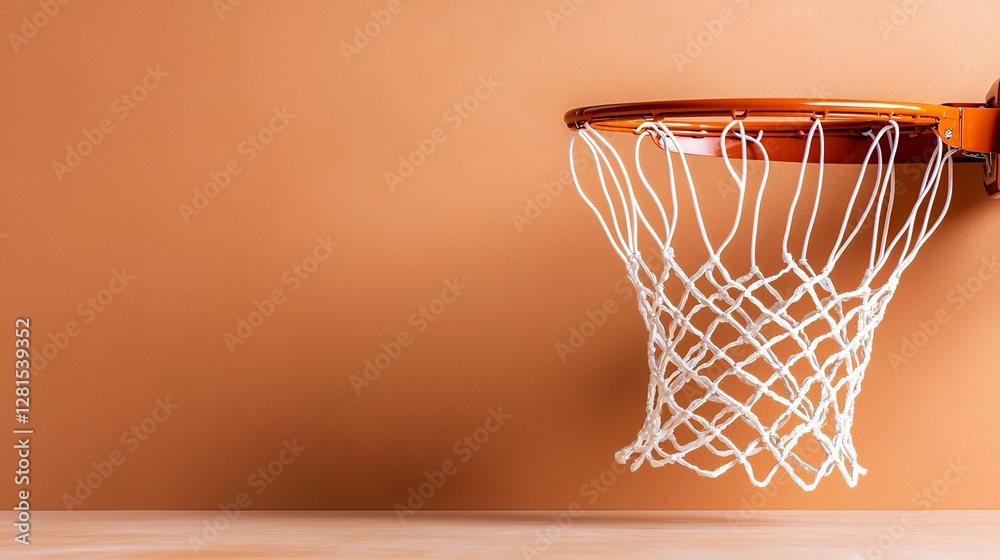 Basketball Hoop with White Net Against Orange Background Basketball Hoop with White Net Against Orange Background