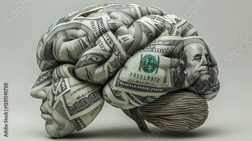 Conceptual representation of human mind shaped by money and wealth in a creative artform photo