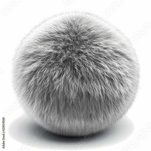 Fluffy gray spherical object resembling a fur ball on a white background. Generative AI