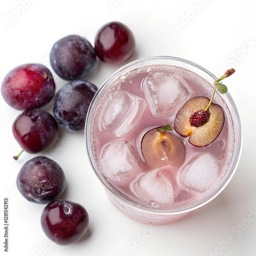Wallpaper Mural Top view of Iced Plum Tea (Maesil-cha) with whole plums floating., isolated on white background Torontodigital.ca