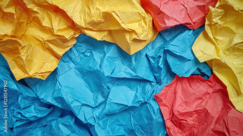 Wallpaper Mural Crumpled colorful paper in yellow, blue, and red creates vibrant texture Torontodigital.ca
