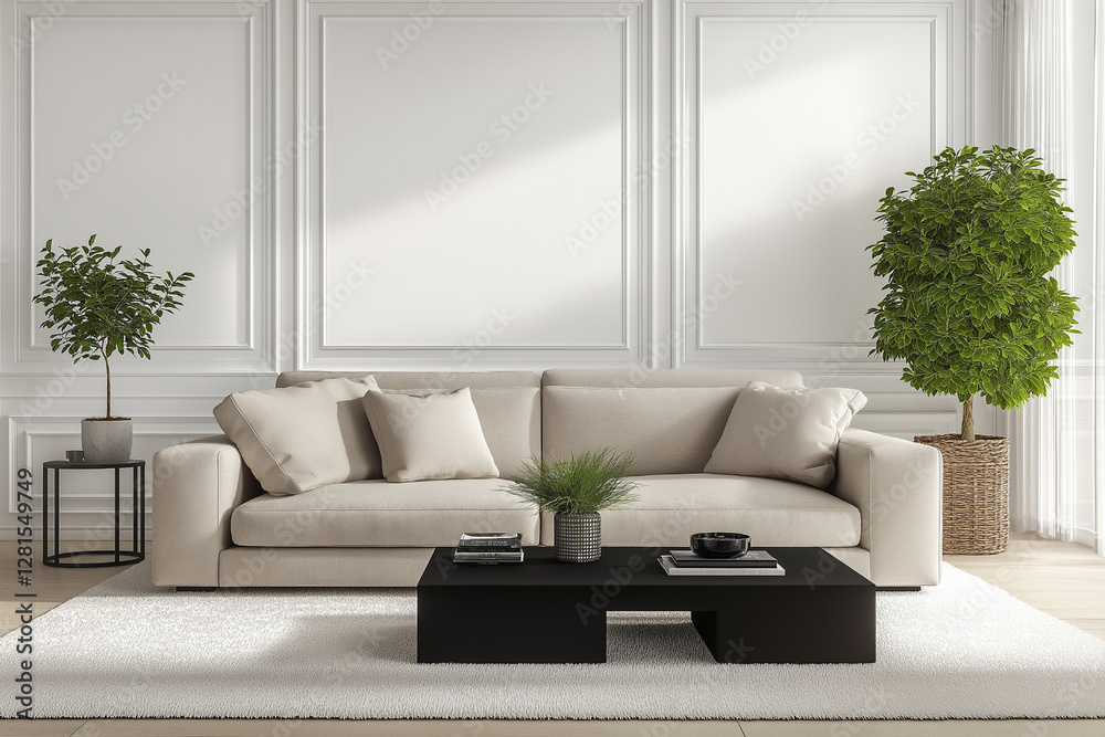 Fototapeta premium Modern Minimalist Living Room Interior Design