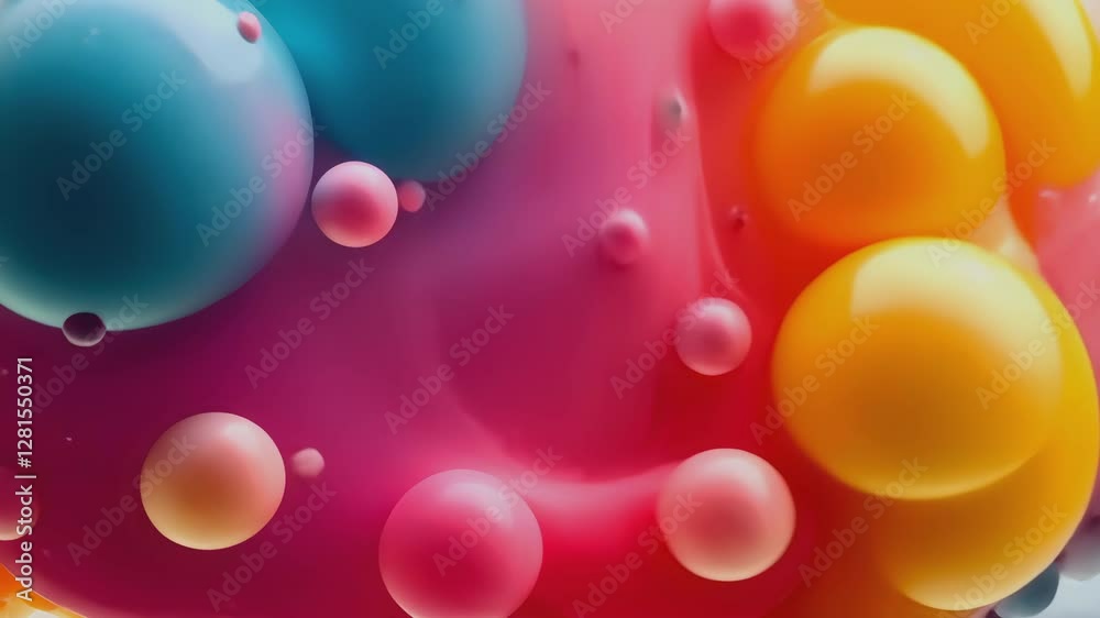 Seamless loop vibrant fluid with Floating Spheres. dynamic close-up of fluid featuring vibrant swirling colors and floating spheres in a mesmerizing abstract composition. Seamless loop vibrant fluid with Floating Spheres. dynamic close-up of fluid featuring vibrant swirling colors and floating spheres in a mesmerizing abstract composition.