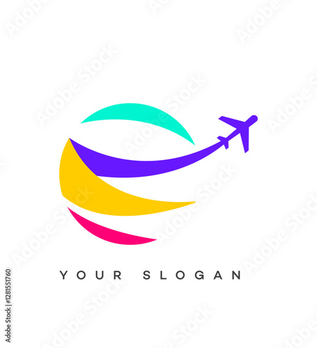 Colorful Airplane Globe Logo Design Travel Agency, World Tourism