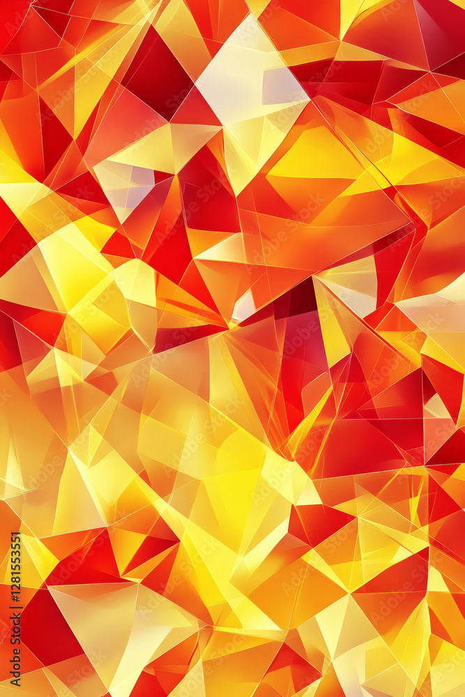 Obraz premium Illustration of jagged triangles in contrasting shades of red, orange, and yellow, creating an energetic and dynamic pattern. The sharp edges and vibrant colors evoke feelings of intensity and