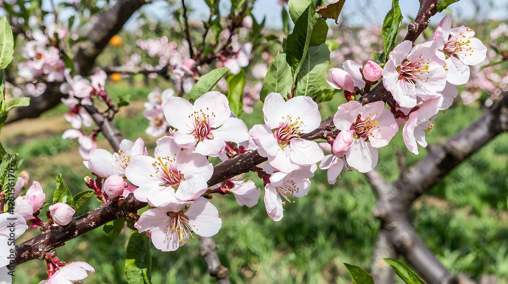 close-up of apricot blossoms in full bloom, with soft pink petals and a blurred green background. apricot blossoms, full bloom, soft pink petals, blurred green background, spring flowers, nature close-up of apricot blossoms in full bloom, with soft pink petals and a blurred green background. apricot blossoms, full bloom, soft pink petals, blurred green background, spring flowers, nature