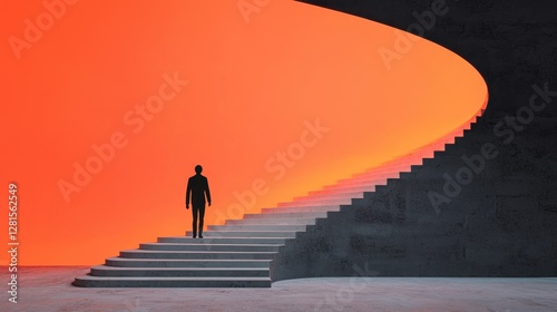 Wallpaper Mural Surreal silhouette on stairs with vibrant orange background Torontodigital.ca