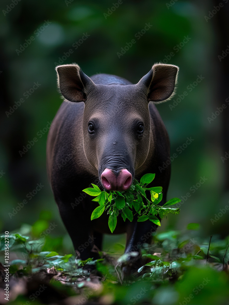 This enchanting image captures a babirusa in its natural habitat, delicately holding leaves in its mouth, showcasing the beauty and tranquility of wildlife. This enchanting image captures a babirusa in its natural habitat, delicately holding leaves in its mouth, showcasing the beauty and tranquility of wildlife.