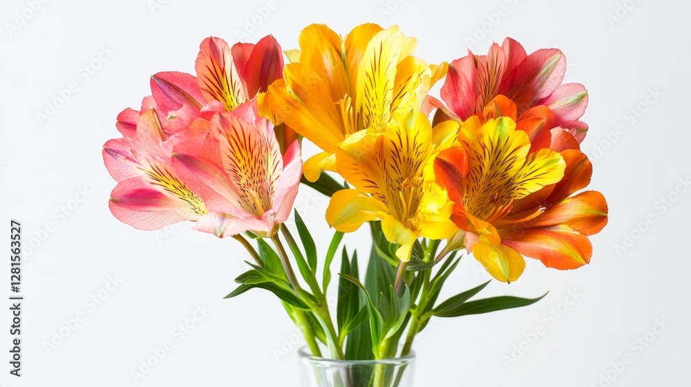 Beautiful alstroemeria flowers in vase isolated on white Beautiful alstroemeria flowers in vase isolated on white