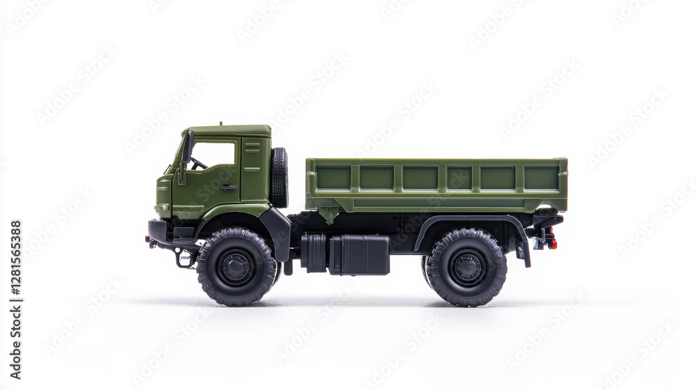 side view of green military truck with flatbed, showcasing its rugged design and sturdy wheels side view of green military truck with flatbed, showcasing its rugged design and sturdy wheels