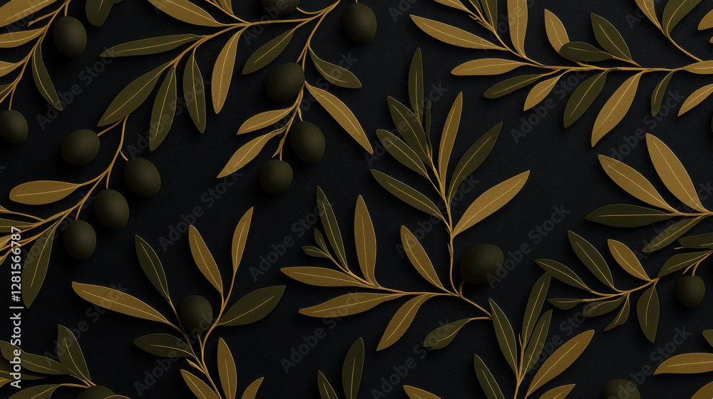 Elegant olive branch pattern with dark background Elegant olive branch pattern with dark background