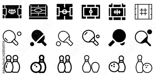 Exciting American Football Field, Ping Pong, and Bowling Pin Vector Icon Set