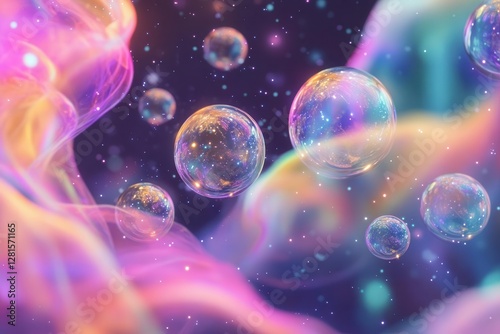 Obraz na płótnie cosmic party scene with floating metallic bubbles holographic streamers and nebulainspired color swirls in zero gravity w salonie
