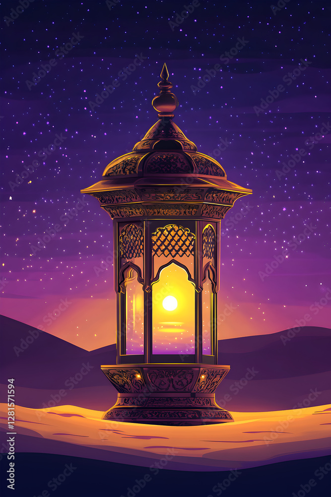 Magical Ramadan Lantern with Starry Night Sky and Sand Dunes Magical Ramadan Lantern with Starry Night Sky and Sand Dunes