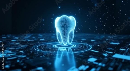 3D animation of a human tooth, symbolizing dental health and hygiene.