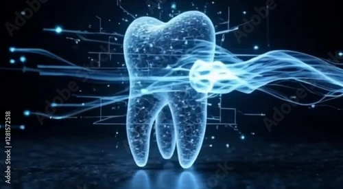 3D animation of a human tooth, symbolizing dental health and hygiene.