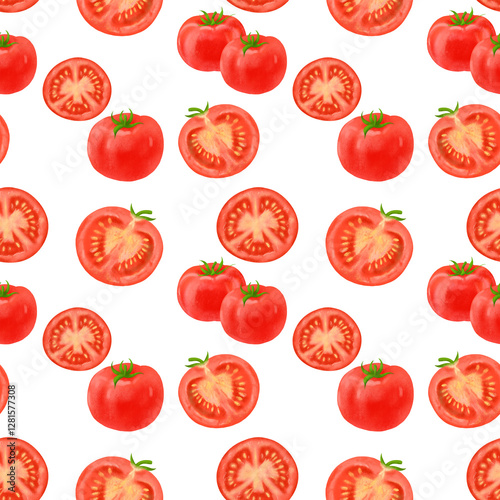 Tomato Pattern, Fresh Red Tomato Illustration, Botanical Design