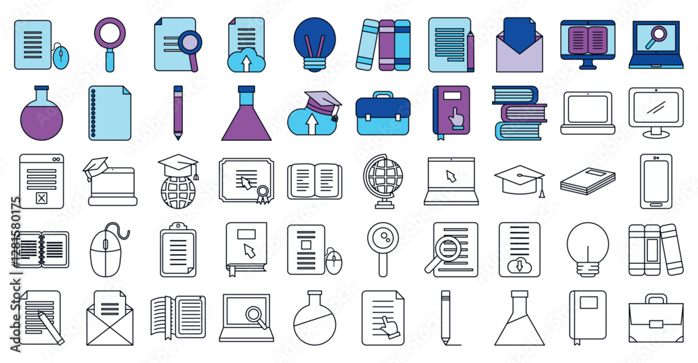 Set of education vector icons with white background Set of education vector icons with white background
