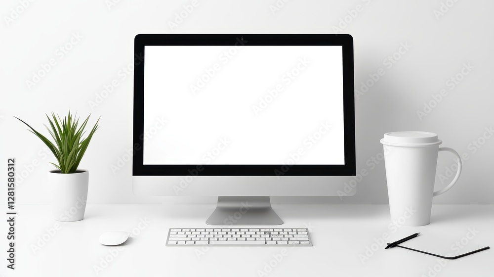 Boost your productivity, a clean workspace with computer and coffee for focused work Boost your productivity, a clean workspace with computer and coffee for focused work