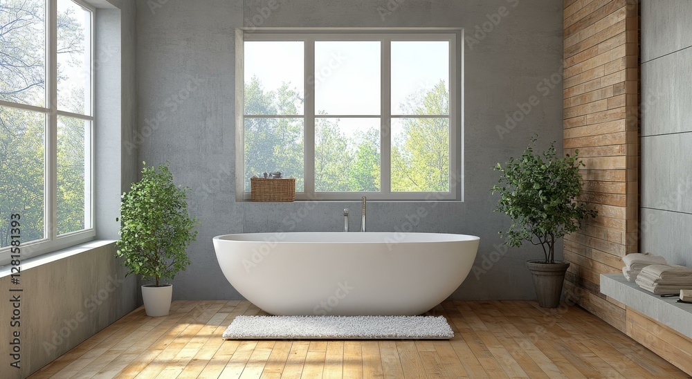 Fototapeta premium Modern Bathroom Interior Design with Natural Elements