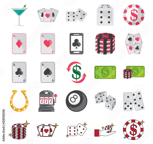 Set of casino vector icons with white background