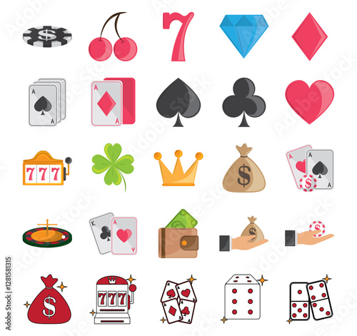 Set of casino vector icons with white background