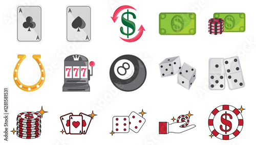 Set of casino vector icons with white background