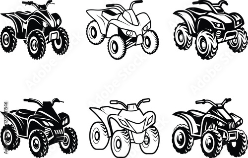 Modern ATV Quad bike silhouette vector illustration set, ATV Quad bike line art isolated vector icon design