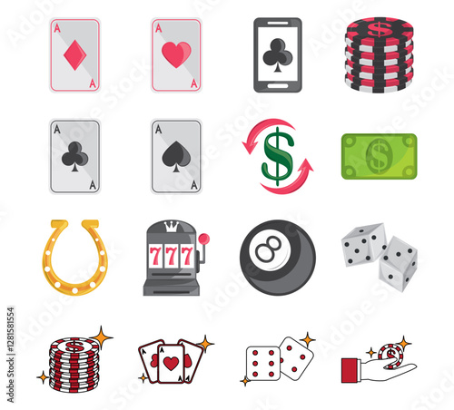 Set of casino vector icons with white background