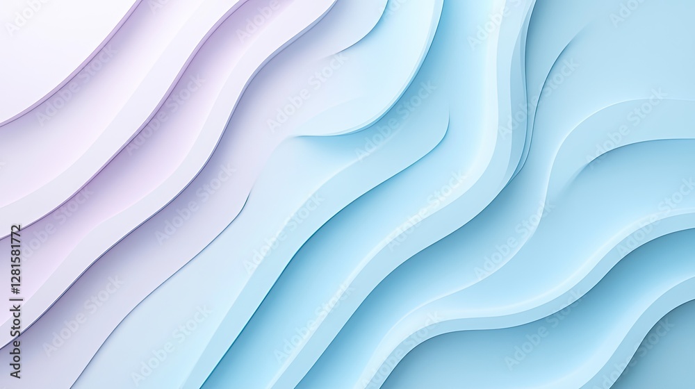 Obraz premium Soft pastel curves and colorful waves blend harmoniously on a serene blue backdrop, showcasing modern artistic design and elegance